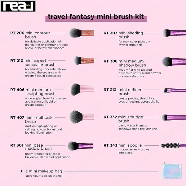 ست براش آرایشی مسافرتی ریل تکنیک 10 تکه سایز مینی Real Technique Travel Fantasy Mini Brush Kit