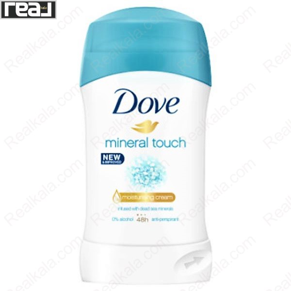 استیک ضد تعریق زنانه داو Mineral Touch با کرم مرطوب‌کننده و مواد معدنی دریای مرده و محافظت 48 ساعته