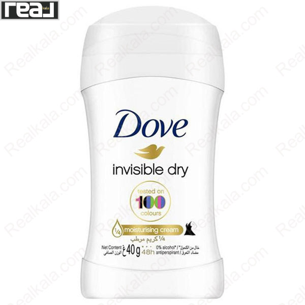 استیک ضد تعریق زنانه داو Invisible Dry با ¼ کرم مرطوب‌کننده، فرمول 0% الکل و محافظت 48 ساعته، تست‌شده روی 100 رنگ لباس