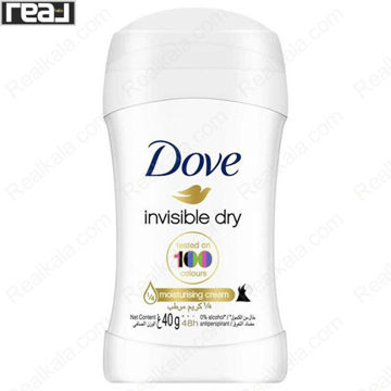 استیک ضد تعریق زنانه داو Invisible Dry با ¼ کرم مرطوب‌کننده، فرمول 0% الکل و محافظت 48 ساعته، تست‌شده روی 100 رنگ لباس