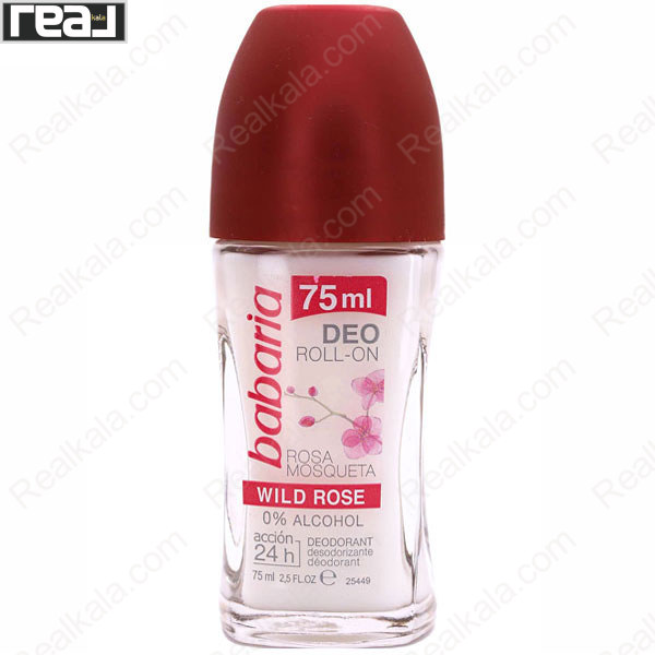 رول ضدتعریق Babaria Wild Rose Rosa Mosqueta با رایحه گل رز، بدون الکل و محافظت 24 ساعته مناسب استفاده روزانه 75 میلی‌لیتر