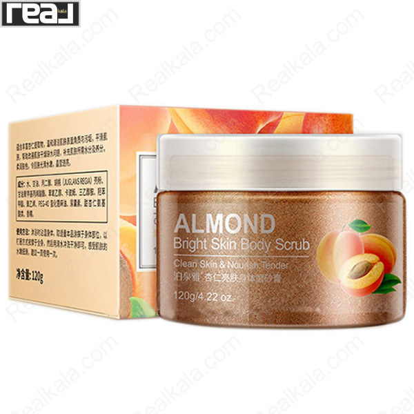 اسکراب بدن بادام بیوآکوا مدل Bright Skin وزن 120 گرم، مناسب پاکسازی، لایه‌برداری ملایم و کمک به لطافت پوست بدن