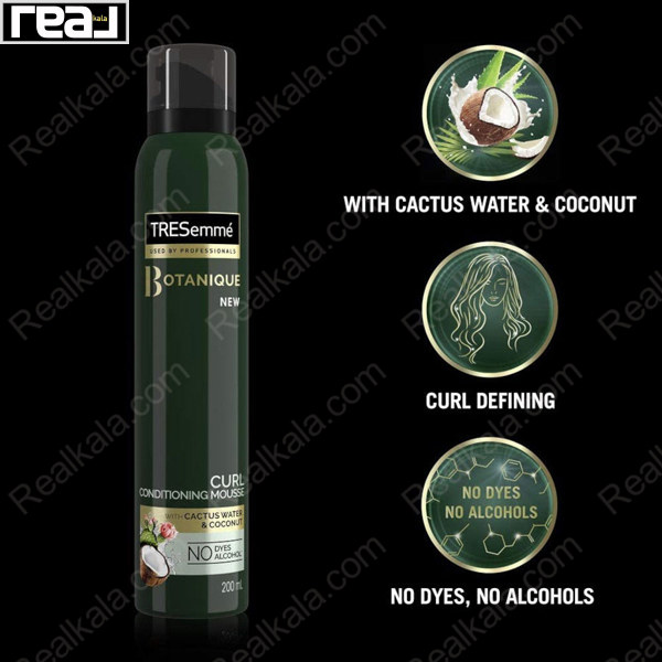 تبلیغ موس مو TRESemme بوتانیک با آیکون‌های ترکیبات گیاهی و ویژگی‌های محصول