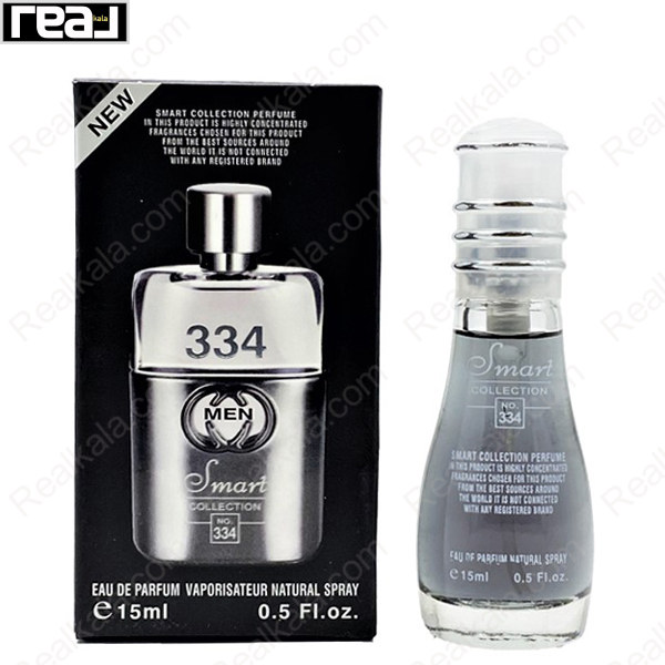 بطری اسمارت کالکشن کد 334 با تصویر عطر گوچی گیلتی مردانه روی جعبه