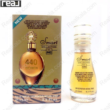 بطری اسمارت کالکشن کد 440 با تصویر عطر روبرتو کاوالی گلد زنانه روی جعبه
