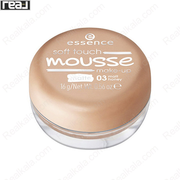کرم پودر موس Essence Soft Touch Mousse Make-Up شماره 03 Matt Honey با بافت سبک مخملی و جلوه مات