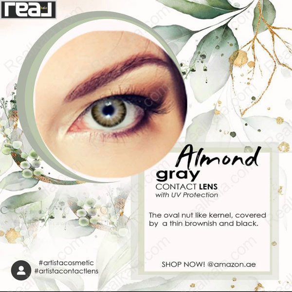 تست رنگ لنز Almond Gray آرتیستا روی چشم