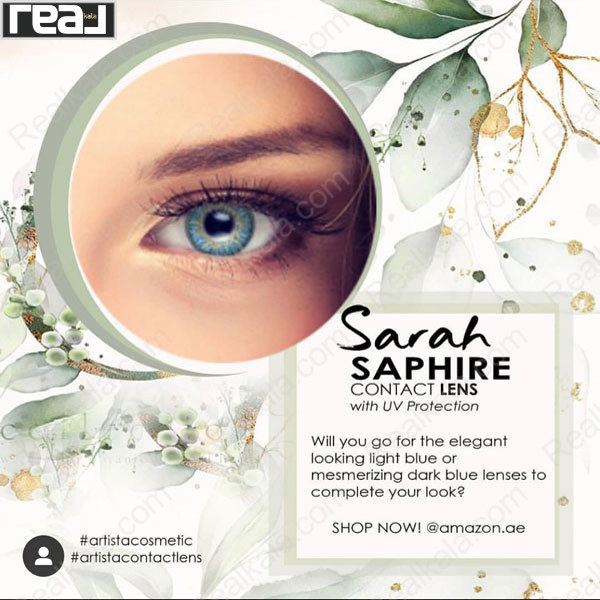 نمونه رنگ لنز Sarah Sapphire آرتیستا روی چشم