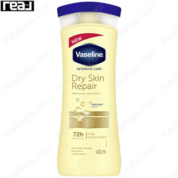 لوسیون بدن وازلین Intensive Care Dry Skin Repair با عصاره جو دوسر و مرطوب‌کنندگی 72 ساعته 400 میل