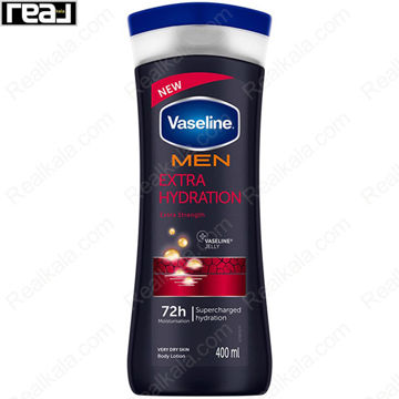 لوسیون بدن وازلین MEN Extra Hydration Extra Strength با آبرسانی فوق‌العاده و مرطوب‌کنندگی 72 ساعته 400 میل