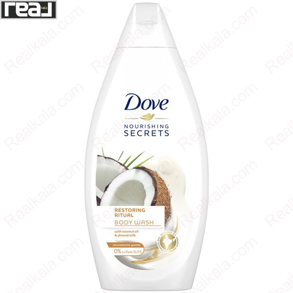 شامپو بدن داو Nourishing Secrets Restoring Ritual با روغن نارگیل و شیر بادام 500 میل