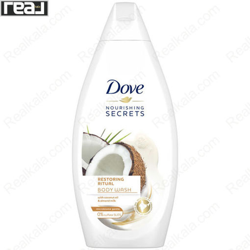 شامپو بدن داو حاوی روغن نارگیل و شیر بادام Dove Body Wash Coconut Oil & Almond Milk 500ml