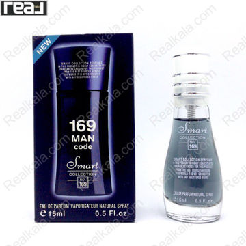 بطری اسمارت کالکشن کد 169 با تصویر عطر آرمانی کد بلک مردانه روی جعبه