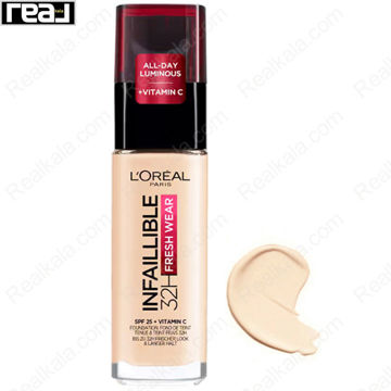کرم پودر L'Oréal Paris مدل Infallible 32H Fresh Wear شماره 120 با جلوه طبیعی و تناژ Golden Vanilla مناسب پوست های روشن