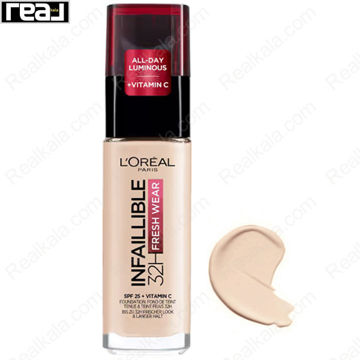 کرم پودر L'Oréal Paris مدل Infallible 32H Fresh Wear شماره 130 با جلوه طبیعی و تناژ True Beige مناسب پوست های متوسط