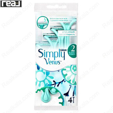 تیغ اصلاح یکبار مصرف زنانه Gillette Simply Venus با 2 تیغه و نوار آلوئه‌ورا بسته 4 عددی