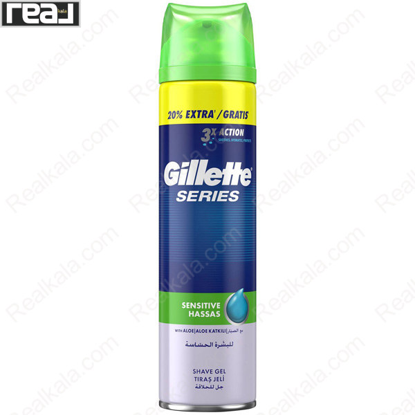 تصویر  ژل اصلاح مردانه ژیلت سه کاره Gillette 3X Action Series Sensitive Shaving Gel 200ml