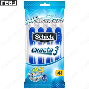 بسته 4 عددی خودتراش Schick Exacta 3 با 3 تیغه و دسته آبی ضدلغزش