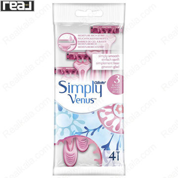 تیغ اصلاح یکبار مصرف زنانه Gillette Simply Venus با 3 تیغه و نوار مرطوب‌کننده بسته 4 عددی