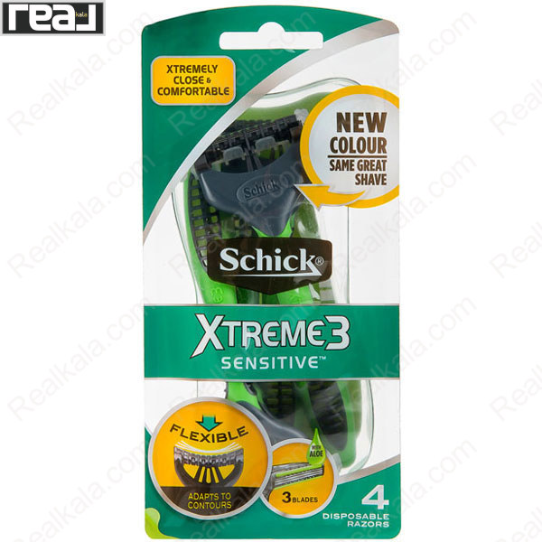 بسته 4 عددی خودتراش یک‌بارمصرف شیک Xtreme3 Sensitive با 3 تیغه