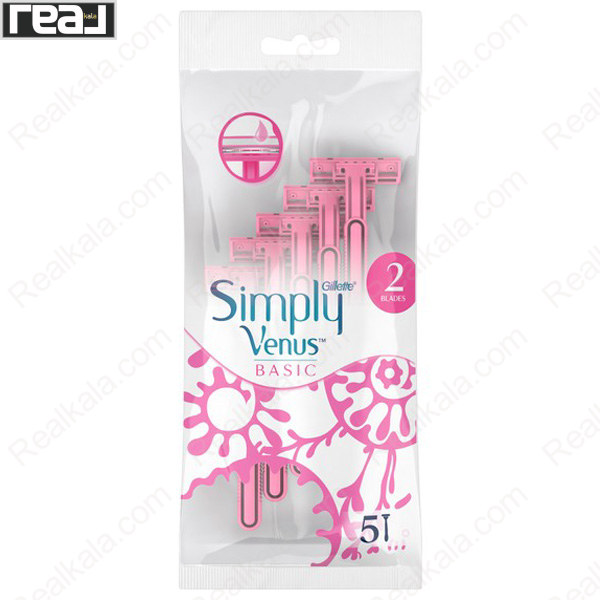 تیغ اصلاح یکبار مصرف زنانه Gillette Simply Venus Basic با 2 تیغه بسته 5 عددی