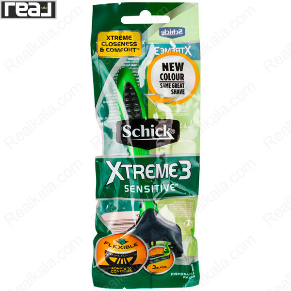 خودتراش یک‌بارمصرف شیک Xtreme3 Sensitive با 3 تیغه و سری انعطاف‌پذیر