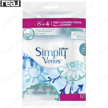 تیغ اصلاح یکبار مصرف زنانه Gillette Simply Venus با 2 تیغه و نوار آلوئه‌ورا بسته ارزشمند 12 عددی