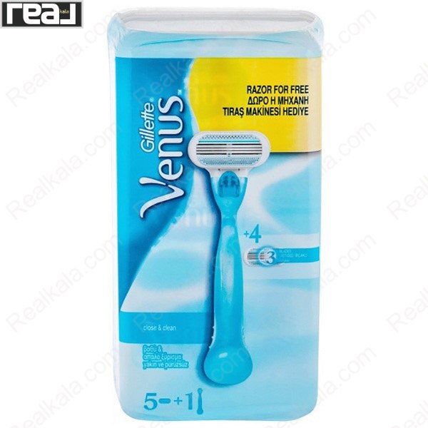تیغ اصلاح زنانه Gillette Venus با 1 دسته و 5 یدک تیغ 3 لبه بسته ارزشمند