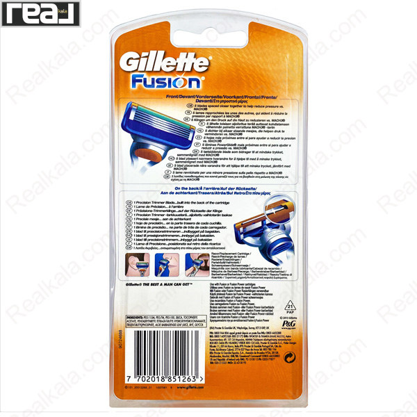 تصویر  تیغ اصلاح مردانه ژیلت مدل فیوژن ۵ لبه ۲ یدک Gillette Fusion Razor 5