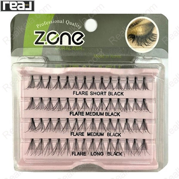 مژه مصنوعی تکی زد وان مدل FLARE MIX BLACK شامل طول‌های کوتاه، متوسط و بلند
