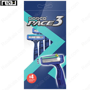 خودتراش یک‌بارمصرف دورکو Pace 3 با 3 تیغه، رنگ آبی و بسته 4 عددی