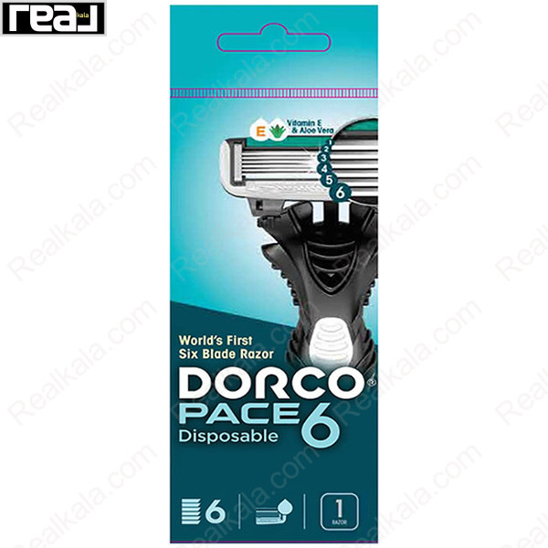 تصویر  خود تراش دورکو مدل پفکی مردانه 6 لبه بسته 1 عددی Dorco Pace 6 Portable Aloe Vera & Vitamin E