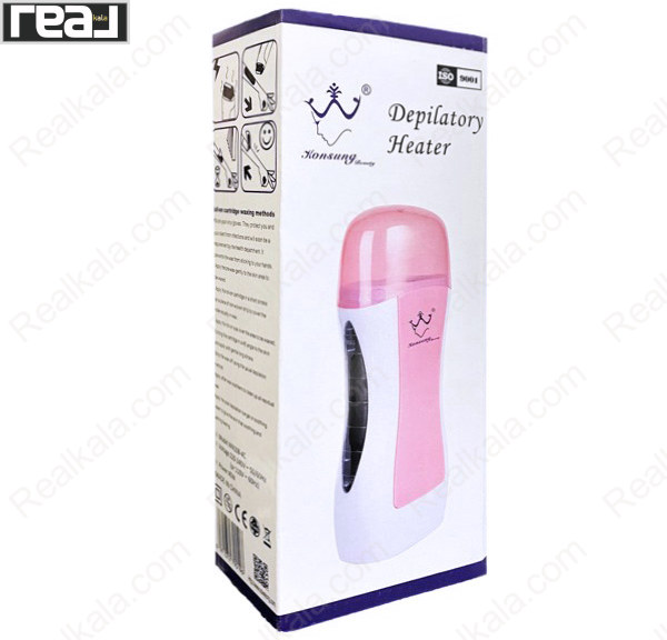 جعبه دستگاه گرم‌کن موم خشابی Depilatory Heater با تصویر دستگاه سفید و صورتی