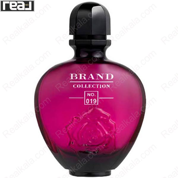 ادکلن برند کالکشن کد 019 بلک ایکس اس زنانه با طراحی شیشه قرمز‑مشکی و درپوش مشکی