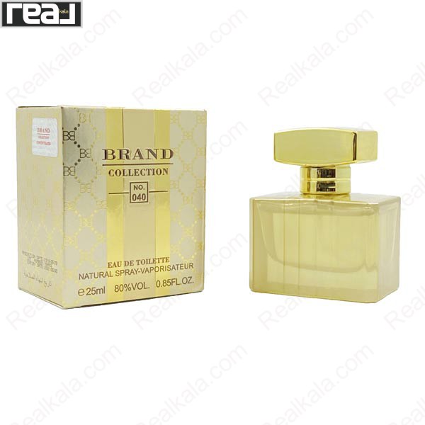 شیشه و جعبه ادکلن برند کالکشن 040 گوچی پریمیر زنانه با بسته‌بندی طلایی‑خط‌دار و تایپوگرافی تیره