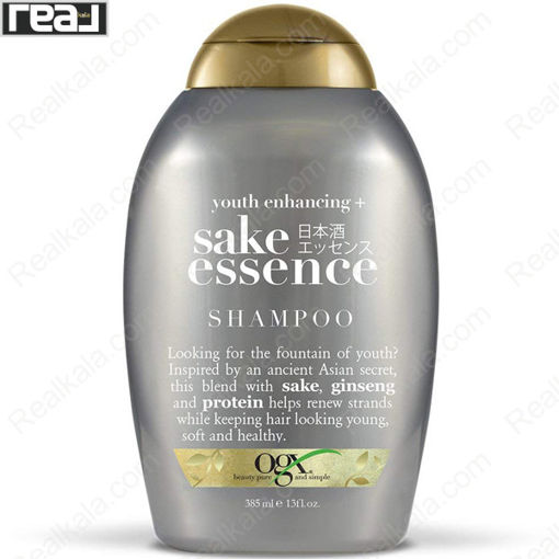 شامپو او جی ایکس عصاره ساکه و جینسینگ جوان ساز مو Ogx Sake Essence Shampoo 385ml