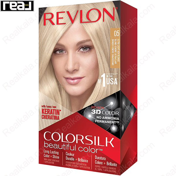 رنگ مو Revlon Colorsilk Beautiful Color شماره 05 با فرمول بدون آمونیاک، حاوی کراتین و تکنولوژی 3D Color برای ایجاد رنگ بلوند خیلی روشن با تم خاکستری و درخشندگی طبیعی