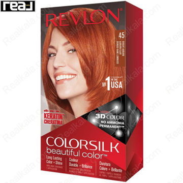 رنگ مو Revlon Colorsilk Beautiful Color شماره 45 با فرمول بدون آمونیاک، حاوی کراتین و تکنولوژی 3D Color برای ایجاد رنگ قهوه‌ای مایل به قرمز روشن و درخشان با ماندگاری بالا و درخشندگی طبیعی