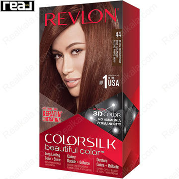 رنگ مو Revlon Colorsilk Beautiful Color شماره 44 با فرمول بدون آمونیاک، حاوی کراتین و تکنولوژی 3D Color برای ایجاد رنگ قهوه‌ای متوسط مایل به قرمز با درخشندگی طبیعی و ماندگاری بالا