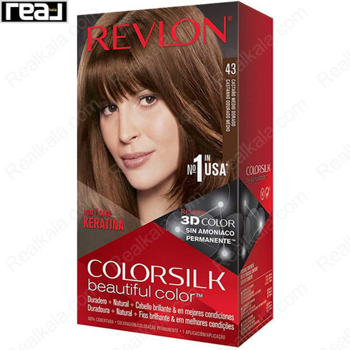 کیت رنگ مو فاقد آمونیاک رولون شماره 43 Revlon Colorsilk Beautiful Hair  Medium Golden Brown