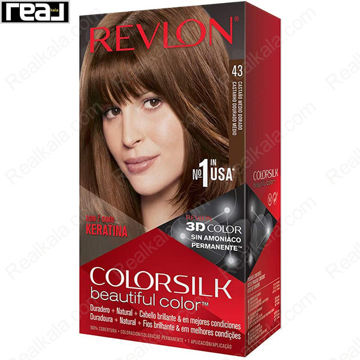 رنگ مو Revlon Colorsilk Beautiful Color شماره 43 با فرمول بدون آمونیاک، حاوی کراتین و تکنولوژی 3D Color برای ایجاد رنگ قهوه‌ای طلایی متوسط با درخشندگی طبیعی و ماندگاری بالا