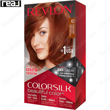 رنگ مو Revlon Colorsilk Beautiful Color شماره 42 با فرمول بدون آمونیاک، حاوی کراتین و تکنولوژی 3D Color برای ایجاد رنگ قهوه‌ای مایل به قرمز متوسط با درخشندگی طبیعی و ماندگاری بالا