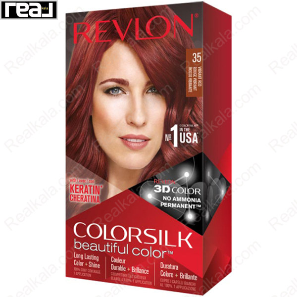 رنگ مو Revlon Colorsilk Beautiful Color شماره 35 با فرمول بدون آمونیاک، حاوی کراتین و تکنولوژی 3D Color برای ایجاد رنگ قرمز زنده با درخشندگی و ماندگاری بالا
