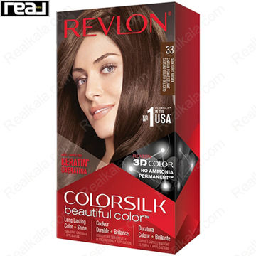 رنگ مو Revlon Colorsilk Beautiful Color شماره 33 با فرمول بدون آمونیاک، حاوی کراتین و تکنولوژی 3D Color برای ایجاد رنگ قهوه‌ای تیره ملایم با درخشندگی طبیعی و ماندگاری بالا