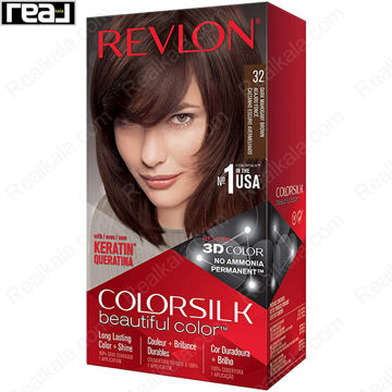 رنگ مو Revlon Colorsilk Beautiful Color شماره 32 با فرمول بدون آمونیاک، حاوی کراتین و تکنولوژی 3D Color برای ایجاد رنگ قهوه‌ای ماهگونی تیره با درخشندگی طبیعی و ماندگاری بالا