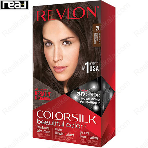 کیت رنگ مو فاقد آمونیاک رولون شماره 20 Revlon Colorsilk Beautiful Hair Color Brown Black