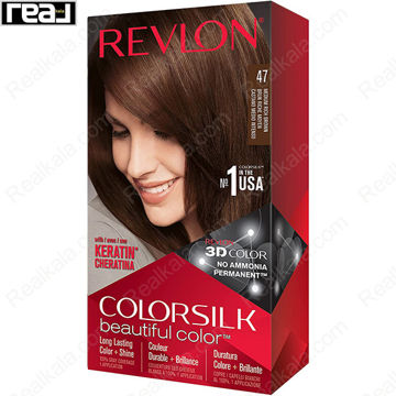رنگ مو Revlon Colorsilk Beautiful Color شماره 47 با فرمول بدون آمونیاک، حاوی کراتین و تکنولوژی 3D Color برای ایجاد رنگ قهوه‌ای غنی متوسط با درخشندگی طبیعی و ماندگاری بالا