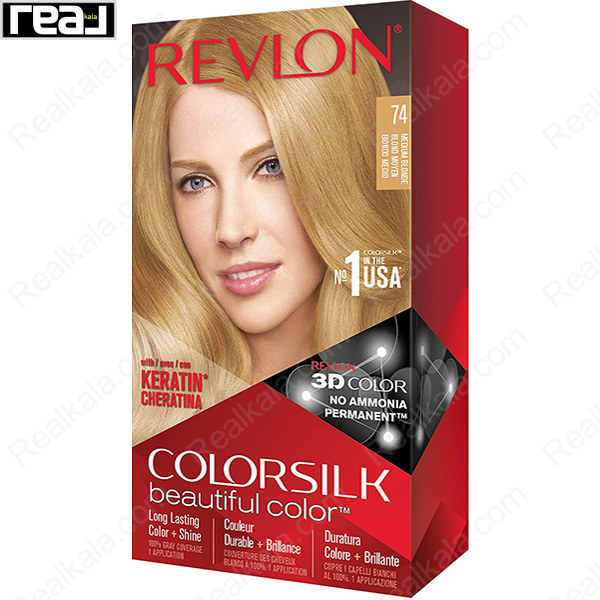 تصویر  کیت رنگ مو فاقد آمونیاک رولون شماره 74 Revlon Colorsilk Beautiful Hair Color Medium Blonde