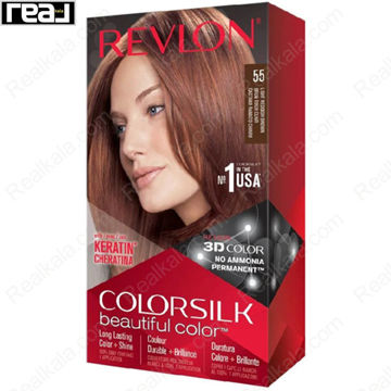 رنگ مو Revlon Colorsilk Beautiful Color شماره 55 با فرمول بدون آمونیاک، حاوی کراتین و تکنولوژی 3D Color برای ایجاد رنگ قهوه‌ای روشن مایل به قرمز با درخشندگی و ماندگاری بالا