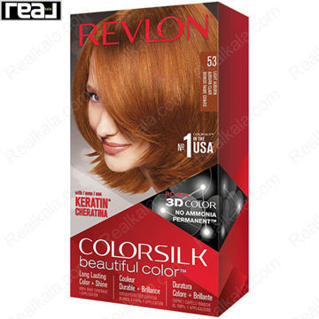 رنگ مو Revlon Colorsilk Beautiful Color شماره 53 با فرمول بدون آمونیاک، حاوی کراتین و تکنولوژی 3D Color برای ایجاد رنگ قهوه‌ای مایل به قرمز روشن با درخشندگی طبیعی و ماندگاری بالا
